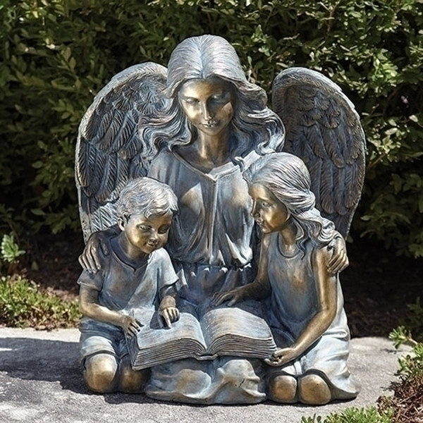 Angel Guardian of Knowledge Sculpture brother and sister garden statue